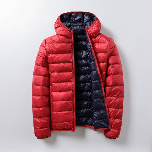 Color: Red Navy Blue, Size: L - Thin Lightweight Short Type White Duck Down Thin Hooded Jacket Q119-CJYD247573814NM