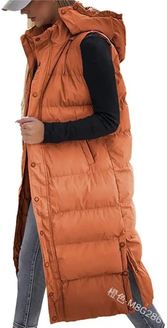 Color: Orange, Size: L - Hooded Zipper Jacket Women Oversize Waistcoat Winter Outerwear Hooded Park F640-12000031409290498