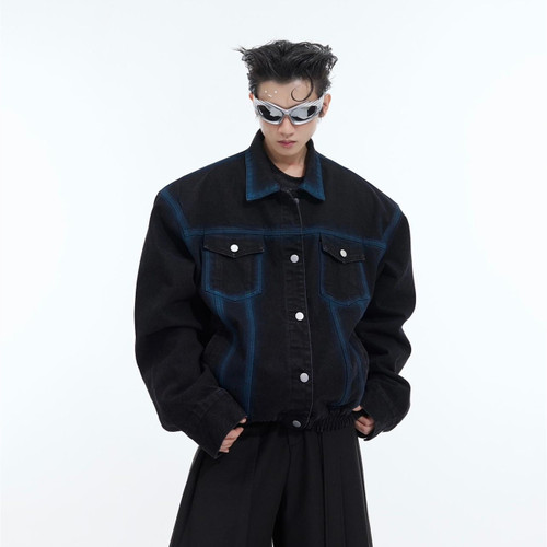 Men's American-style Retro Inkjet Loose Casual Top Denim Jacket Q119-CJXZ1988716