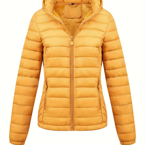 Color: Yellow, Size: L - Women's Lightweight Hooded Winter Jacket Nylon Material Q119-CJYD242906528BY