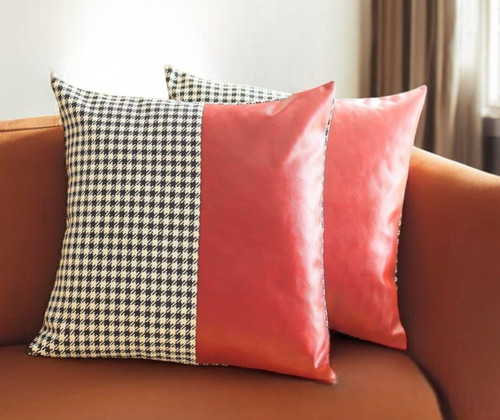 Set Of Two 18" X 18" Red Polyester Houndstooth Zippered Pillow N270-471800