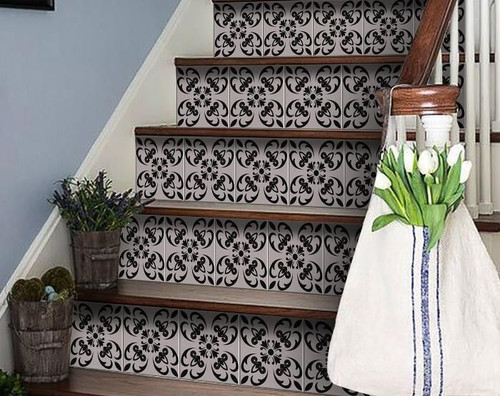 6" X 6" Black And White Orchid Peel And Stick Removable Tiles N270-390780