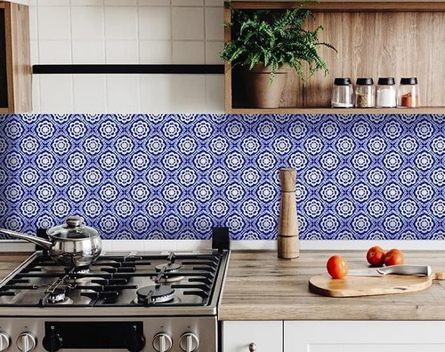 5" X 5" Blue And White Gerbera Peel And Stick Removable Tiles N270-400071