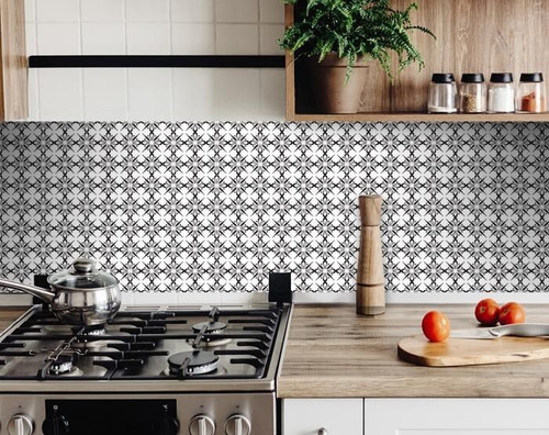 4" X 4" Black and White Quattra Peel and Stick Removable Tiles N270-399970