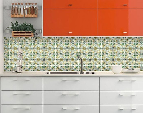 4" X 4" Green Yellow Melo Peel And Stick Tiles N270-400190