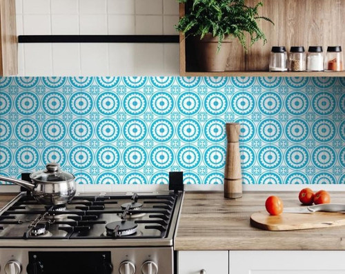 8" X 8" Aqua Gerber Removable Peel and Stick Tiles N270-400389