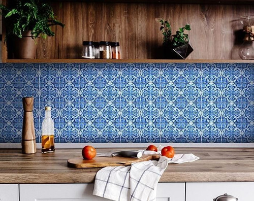 8" X 8" Blue and White Cross Peel And Stick Tiles N270-400119