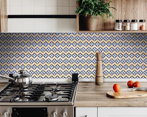 5" X 5" Blue Yellow Zig Peel and Stick Tiles N270-400186