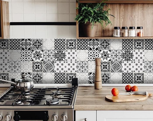 7" X 7" Black White and Gray Bella Peel and Stick Tiles N270-399963