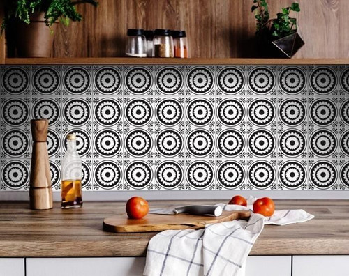 6" X 6" Black and White Posy Peel and Stick Removable Tiles N270-399982