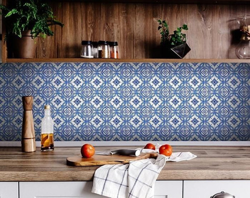 6" X 6" Blue and White Valencia Peel And Stick Tiles N270-400112