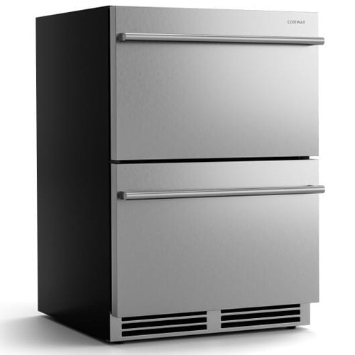 24 Inch Under Counter Dual Drawer Fridge with 37F-64F Temperature Range-Silver - Color: Silver D681-FP10819US-SL