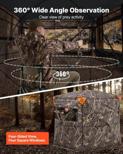  Hunting Blind, 2-3 Person See Through Ground Blinds with Carrying Bag, 360 Degree Portable Camoufl E415-SLC5858INCHFSXLW6001V0