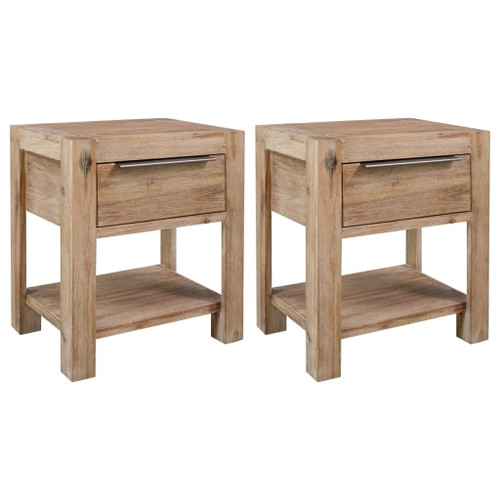Nightstand Set of 2 Brown Solid acacia wood, MDF, acacia veneer A949-3057529
