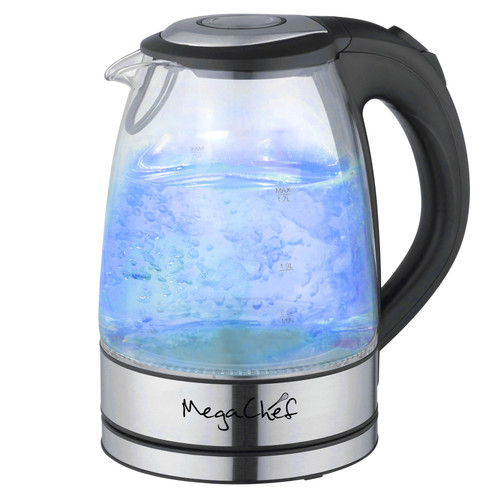 MegaChef 1.7Lt. Glass and Stainless Steel Electric Tea Kettle D970-MGKTL-1761
