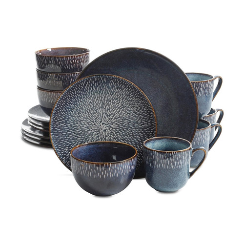 Gibson Elite Matisse 16-Piece Double Bowl Dinnerware Set, Cobalt D970-120831.16