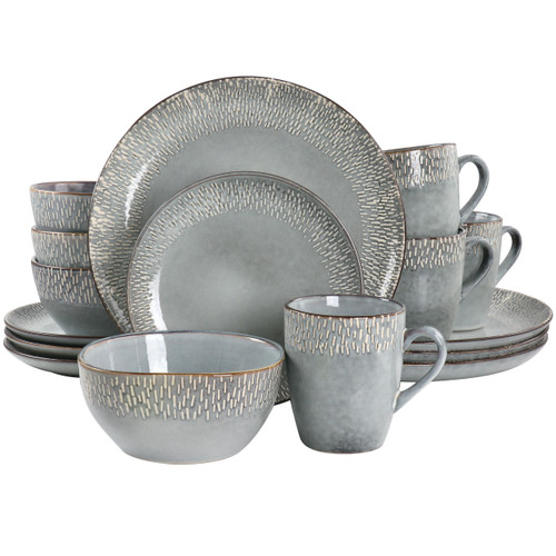 Meritage 16 Piece Reactive Glaze Stoneware Dinnerware Set in Grey D970-121812.16