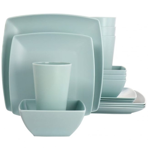 Gibson Home Grayson Melamine 16 Piece Square Dinnerware Set in Mint D970-99898.16R