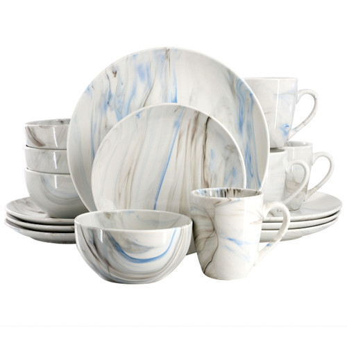 Elama Fine Marble 16 Piece Porcelain Dinnerware Set in Blue and Gray D970-EL-FINEMARBLE-BG
