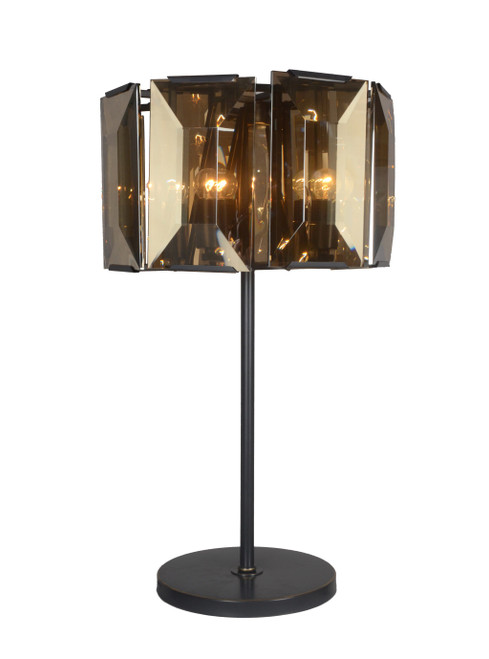 30" Bronze Metal Four Light Cylinder Bedside Table Lamp With Amber Round Shade N270-490801