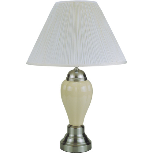 27" Ivory and Silver Ceramic Urn Table Lamp With White Empire Shade N270-468531