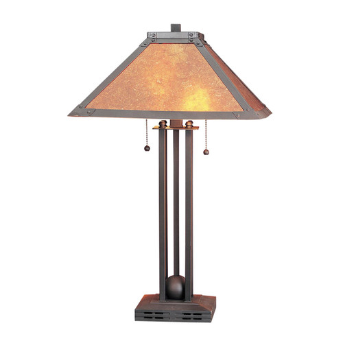 25" Gray Metal Two Light Cylinder Table Lamp With Amber Square Shade N270-524680