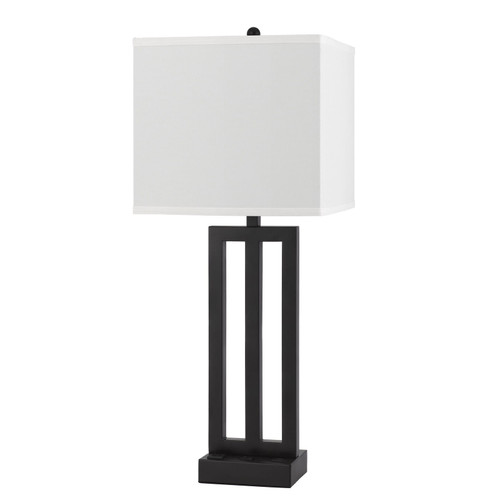 30" Black Metal USB Table Lamp With White Shade N270-524766