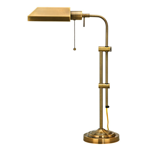 26" Bronze Metal Adjustable Table Lamp With Antiqued Brass Rectangular Shade N270-524645