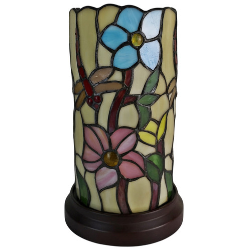 10" Red and Beige Dragonfly Stained Glass Accent Lamp N270-478104
