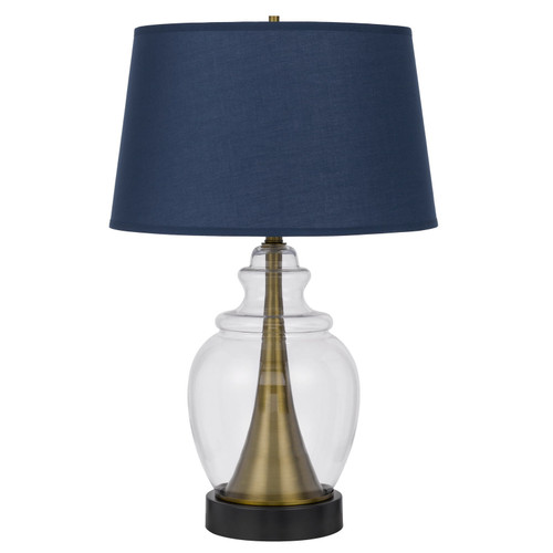 30" Antiqued Brass and Glass Table Lamp With Navy Blue Empire Shade N270-524720