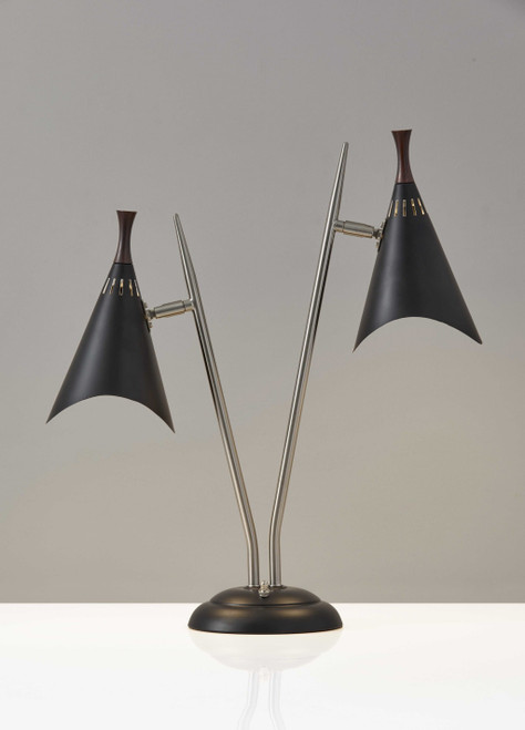 22" Black and Silver Metal Two Light Desk Lamp With Black Cone Shades N270-372550