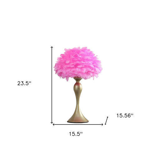24" Glam Hot Pink Feather and Gold Table Lamp N270-478186