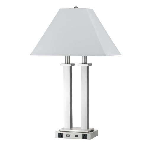 26" Nickel Metal Two Light Desk USB Table Lamp With White Novelty Shade N270-524756