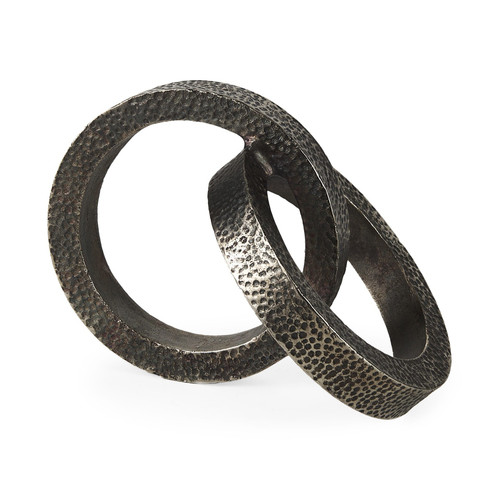 Two Ring Gray Hammered Metal Sculpture N270-392549