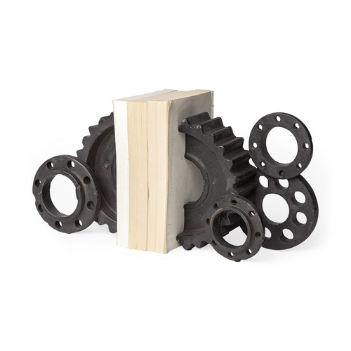 Matte Black Industrial Cogs Bookends N270-392131