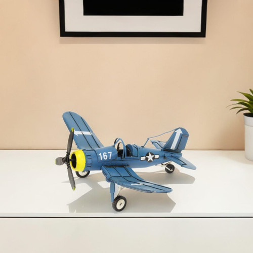 5" Blue and Yellow Metal Hand Painted Model Airplane N270-489472