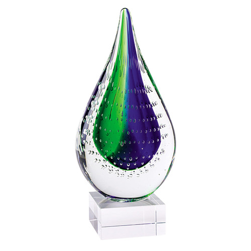 11" Clear Blue and Green Murano Glass Modern Abstract Tabletop Sculpture N270-376115