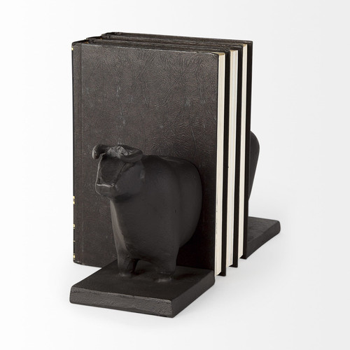 Black Cast Aluminum Bull Bookends N270-392140