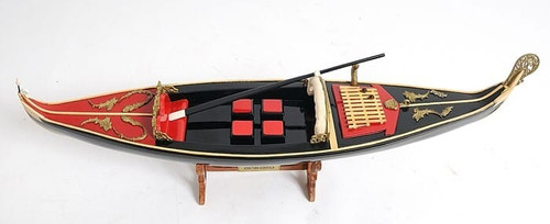 8" Black and Red Venetian Gondola Hand Painted Decorative Boat N270-401944