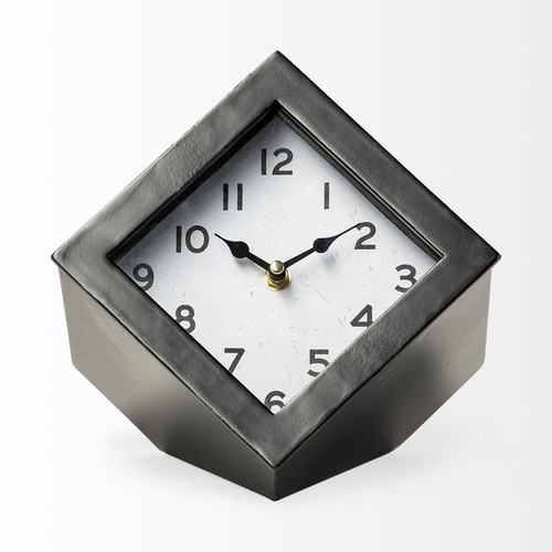 Black Metal Cube Desk Table Clock N270-376244