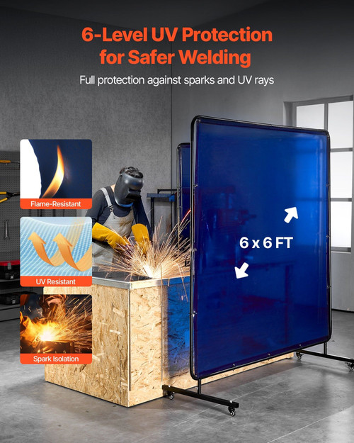 Welding Screen with Frame, 6 x 6 FT Welding Curtain Screen, Flame-Resistant Vinyl Safety Protection E415-DMPF1JZ66FTYYDKKS001V0