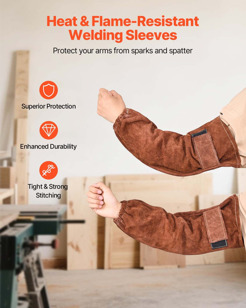 Leather Welding Sleeves, Heavy Duty Cowhide Flame Resistant Work Sleeves for Arm Protection, Heat-R E415-HJTXTXNPCPCCP5SQ9001V0