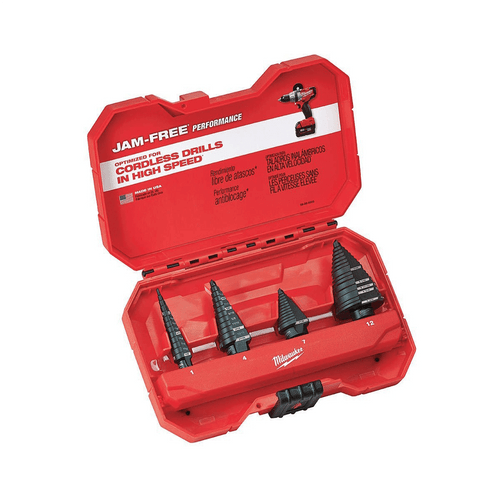 Milwaukee Tool 4-PC JAM-FREE STEP DRILL BITS #1, #4, #7, #12 SET T398-MLW48-89-9223