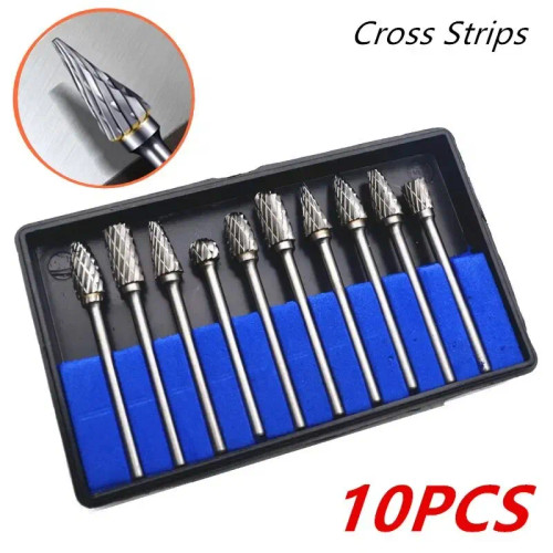 Color: LIGHT GRAY, Shank Shape: Round - 10PCS Carbide Burr Set Compatible with Dremel 1/8" Shank Di F640-12000045306929868