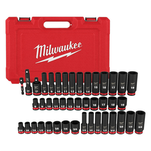 Milwaukee Tool 43PC SHOCKWAVE Impact Duty 3/8" Drive SAE & Metric Deep 6 Point Socket Set T398-MLW49-66-7009