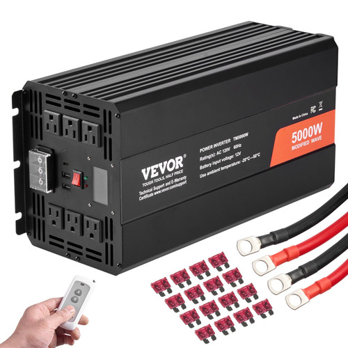 Modified Sine Wave Inverter, 5000W, DC 12V to AC 120V Power Inverter with 6 AC Outlets 2 USB Port 1 E415-XZXNBQ5000WXZA35WV1