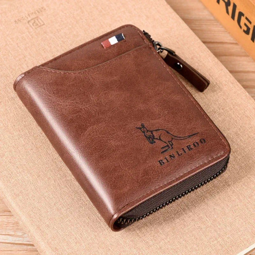 Color: Coffee - Luxury Designer Leather Men's Wallet RFID Zipper Card Holder Wallets for Men Portab F640-12000037784941411