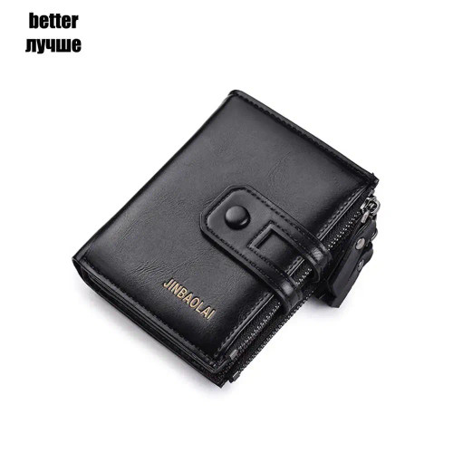 Color: black - 2024 Men Wallets Short PU Leather Double Zipper Hasp Men Purses Card Holder Coin Poc F640-67206256671