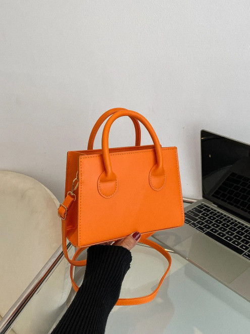 Color: Orange - PU Leather Casual Crossbody Bags for Women Ladies Luxury Designer Tote Handbag Fema F640-12000045619344947