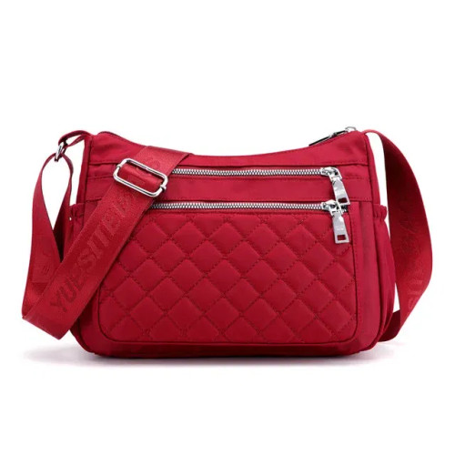 Color: Hot Pink - Yogodlns Women Nylon Shoulder Bag Waterproof Multi-pocket Zipper Bag Ladies Trave F640-12000037336741576